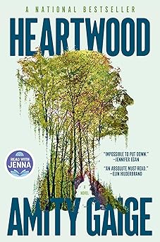 Book cover of 'Heartwood' by Amity Gage featuring a tree silhouette and the title prominently displayed.