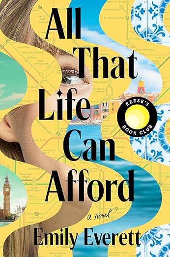 Book cover of 'All That Life Can Afford' by Emily Everett featuring a woman's profile and a map background.