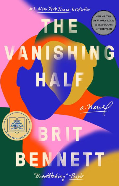 Book cover of 'The Vanishing Half' by Brit Bennett, featuring colorful abstract shapes and bold typography.